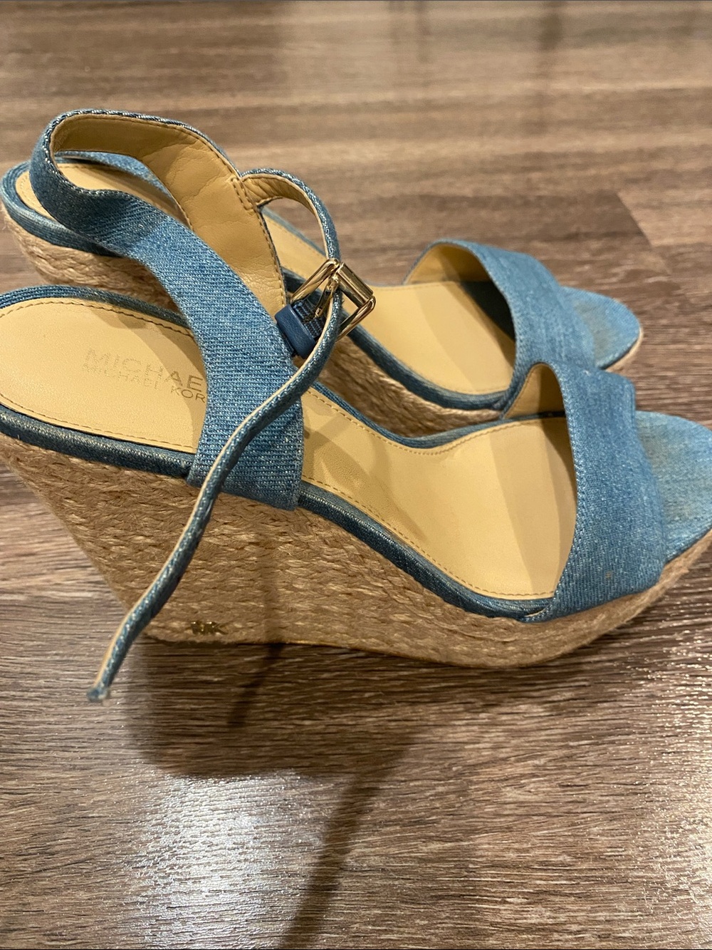 Michael Kors Light Blue Denim Espadrille Wedge Sandals